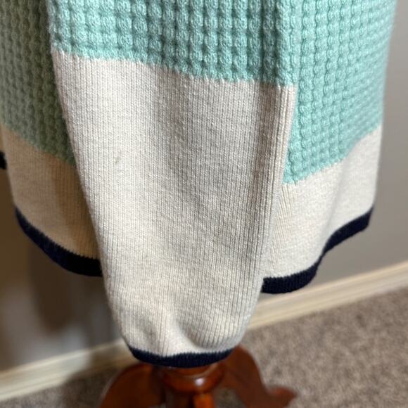 T by Talbots hoodie mint green white navy waffle weave tunic top lambswool Sz L - Picture 6 of 8